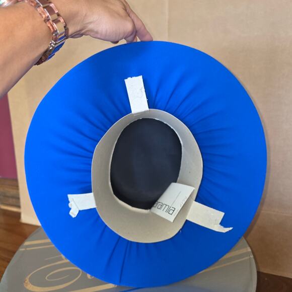 NWT CaraMia vibrant blue orunded sun hat, with ribbon, bows and‎ decorative net main image 4